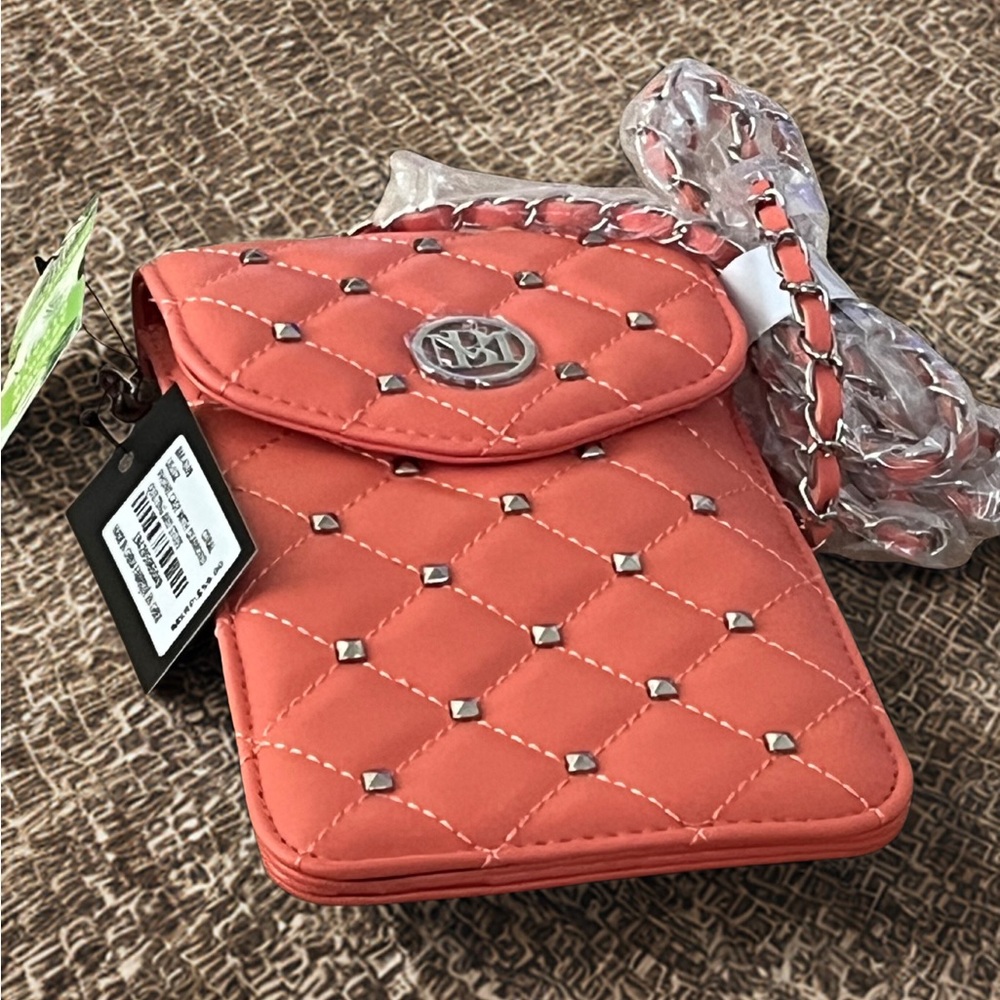 Coral Quilted Crossbody Bag with Chain Strap